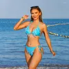 Damskie stroje kąpielowe seksowny niebieski błyszczący mikro bikini 2024 Kobiety kostium kąpielowy Kobieta z frędzlami bikini brazylijska na plażę noszenie kostium kąpiel