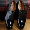 Chaussures habillées ourui True Crocodile Manuel Geatine en cuir authentique Black Lace-Up Business Single Men Single