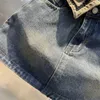 Saias de cintura alta contraste cor curta saia jeans feminina 2024 Early Spring Streetwear Mulher desbotada