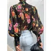 Blusas femininas casuais chiffon de manga comprida camisa estampa de leopardo floral para mulheres tops roupas