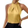 Kvinnors blusar Kvinnor Topp eleganta satintank tops för blus med halterhal Löst passande kontor Vest Smooth Imitation Silk Party Wear Tunika