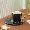 Canecas Tangpin Creative Ceramic Coffee Cup com Star and Moon Saucer