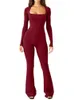 Women's Jumpsuits Rompers Square neckline long Sve jumpsuit with solid color design simple and fashionable casual square neckline long Sve jumpsuit Y240425