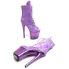 Chaussures de danse Leecabe 20cm / 8 pouces en daim supérieur ouvert Open Toe Clear High Heel Platform Boots Pole