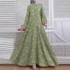 Ethnische Kleidung Frauen Truthahn Muslim Kleid O-Neck Maxi Robe Spring Fashion Party Vintage Kleider Langarm großer Größe Blumenabayas für