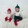 Kleidungsstücke Weihnachten Babykleidung Kind Elchdruck Bodysuit Hosen Hut 3pcs Kleinkind Neujahr Homewear Set H240425