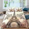 Zestawy Paris Culan Cover Vintage Eiffel Tower Red Parrella Soft Oddychany Paris Pedding Zestaw podwójnej Queen Quey King Count