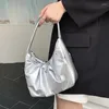 DrawString Pu Leather Axel Side Påsar för kvinnor 2024 Spring Simple Y2K Korean Fashion Handväskor och Purses Liten Underarm Bag