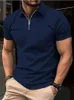 Summer Men Stripe Fashion Short Sleeve Lightweight Business Casual Polo Shirt Half Zip Solid Elastic Office Tshirt 240417