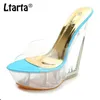 Klänningskor LtaTa Women Club Party High-Heeled Sandals Slippers Transparenta Crystal Shoes Waterproof Platform 15cm Wedge Shoes LFD-126 H240425