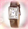 Bonne date de la journée pour femmes montres quartz 28 mm taille carrée cadran du réservoir romain horloge en cuir de vache marron bleu trois broches