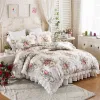 Ställer in blommor tryck ruffle sängkläder täcke täcker 100% bomulls täcke/täcke omslagskuddar prinsessa sängkläder hem textilier