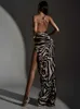 Robes sexy urbaines Dulzura Zebra Pring Maxi Robe pour femmes Side Slit Lace Patchwork Backless Long Robe Sexy Sexy Party Club Tenues 2024 Summerl2404