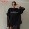 Zekye Summer Oversized Black t Shirts For Woman Luxury Rhinestone Letter Chic Casual O Neck Goth Loose Basic T -shirt Harajuku 240416