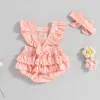 One-Pieces Baby Girls Rompers Clothes Summer Infant Newborn Girls Rainbow Print Sleeveless Cotton Linen Jumpsuits Headband Outfits