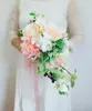 Wedding Flowers SESTHFAR Waterfall Bouquet Vintage Pink White Bridal Roses Artificial Water Drop Bride Bouquets