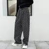Pantalon masculin Luzhen 2024 Spring épaissis épaissis de plaid décontracté imprimé à la mode coréen haute taille élégante pantalon droit élégant lz1978