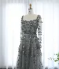 2024 Aso Ebi Grey Florals A-line Prom Dress Sequined Lace Evening Formal Party Second Reception 50th Birthday Engagement Gowns Dresses Robe De Soiree ZJ319