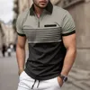 Heren zomer korte mouwen raapel 3D digitaal gedrukt gestreepte poloshirt met neppocket buckle heren zakelijke casual ritssluiting top 240411