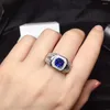 Clusterringen kjjeaxcmy fijne sieraden 925 sterling zilver ingelegde natuurlijke blauwe topaz mannen verstelbare ring luxe ondersteuningstest