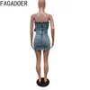 Lässige Kleider Fagadoer Fashion Cargo Tasche Y2K Vintage Denim Streetwear Frauen aus Schulter ärmellosen Rückenfreies Mini -Kleid sexy Slim