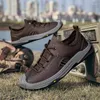 Casual Shoes LIHUAMAO Outdoor Work Hiking For Men Sneaker Sport Lace Up Breathable Mesh Comfort Leather