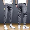Mensual casual jeans skinny cintura média de elasticidade direta estilo clássico estilo azul calça calças cinza masculino 240420
