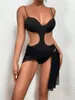 Women's Two Piece Pants Beach Sexy Bikini See-through Swimsuit Strap