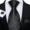 Bow Ties Luxury Black Solid Paisley Tie Set Pocket Square Cufflinks 8cm Jacquard Woven Silk Wedding Party Neck For Men Accessories
