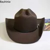 Breite Krempelnhüte Bucket Hats Bauhinia New Vintage Black Western Cowboy Hut für Männer Frauen Breitkremp Gentleman Cowgirl Jazz Hut Kirche Sombrero Hombre Caps Y240425