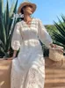 Party Dresses Jastie 2024 Spring and Summer Women's Dress V-hals Half Sleeve Beach Luxury Design broderad franska vita midi