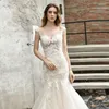 Party Dresses Beauty-Emily O Shoulder Hollow Wedding Long Mermaid Lace Appliques Tulle Bridal Gowns Vestidos De Novia