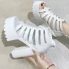 Sandalen schwarz 14 cm High Heels Tr -Knöchelstiefel Frauen atmungsaktives Mesh Sommer wasserdichte Plattform Stiefel