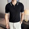 Polos masculin 2024 T-shirt à manches courtes en tricot d'été avec couleur Polon Polo Half Zipper M- 3xl