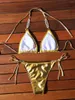 Swimwear femminile sexyshiny pu halterbikini femminile da bagno femminile donna a due pezzi set di bikini set di lussuoso costume da bagno perle perle da bagno