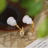 Dangle Earrings Retro Silver Inlaid Natural Hetian White Gourd Chinese Style Minority Design Craft Charch Women's Brand Jewelry