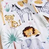 Rompers wiosna i jesienne chłopcy i dziewczęta Śliczne kreskówka Tropical Animal Aop Print Bodysuit z długim rękawem D240425