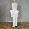 Burgerlijke mini Korte trouwjurk met boog voor vrouwen mouwloos vierkante kraag Aline Bridal Simple Open Back Jurk Vestido de Novia 240416