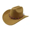 Brede rand hoeden emmer hoeden gekleurde kralen cowboyhoeden roze voor vrouwen en mannen heer witte hoeden vintage hoed mode herfst winter big brim sombrero hombre y240425