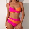 Swimsuit Fashion Cross Color Clash Swimming Costume Bikini Abito sexy Push Up Bra Tankini Womens Two Piece 240410