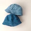 CAPS HATS Fashion Baby Washed Denim Solid Vintag Bucket Hats Toddler Spring Summer Autumn Panama Kids Fisherman Cap Hat For Newborn Outfit D240425