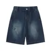 Deep Blue Reißverschluss Design Denim Shorts, Hohe Taillieren von Herren, Capris mit geradem Bein