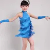 Stage Wear Girls Dance Dress Solid Mouwess Latin Dance Dress Cha Dress Kids Tango Rok Carnaval Wear Child Teen Stage Costume 3-15y D240425