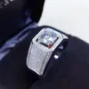 Clusterringen Custom Real 14K White Gold Ring Men Betrokkenjarig jubileumfeest Wedding Ronde Moissanite Diamond Luxe 1 2 3 4 5