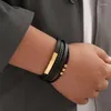 Braccialetti di fascino Jiayiqi Punk in acciaio inossidabile perle uomini Bracciale magnetico chiusura intrecciata in pelle di cuoio braccialetti di braccioli di gioielli