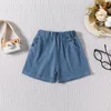 Shorts focusnorm 0-4y peuter babymeisjes jongens casual vaste kleur elastische tailleband gevouwen zoom pocket broeken