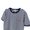 American Navy Stripe Loe Trendy Brand High Version Luo Famille Broidered Round Cou Short Sleeve T-shirt Jimo Straight