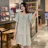 Maternity Dresses Summer Loose Maternity Party Dress Short Flare Sleeve Square Collar Ruffles Patchwork Pregnant Woman A-Line Dress Loose Clothes