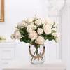 Kwiaty dekoracyjne sztuczne plastikowe róży kwiat symulacja wyposażenie domu dekoracja weselna sztuczne artykuły różowe wystrój imprezowy