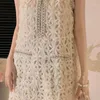 Casual Dresses Women Sleeveless Dress Luxury Studded Bead Knitted Hollow Lace Small Fragrance Tank Top Streetwear Korean Aesthetic Japanese